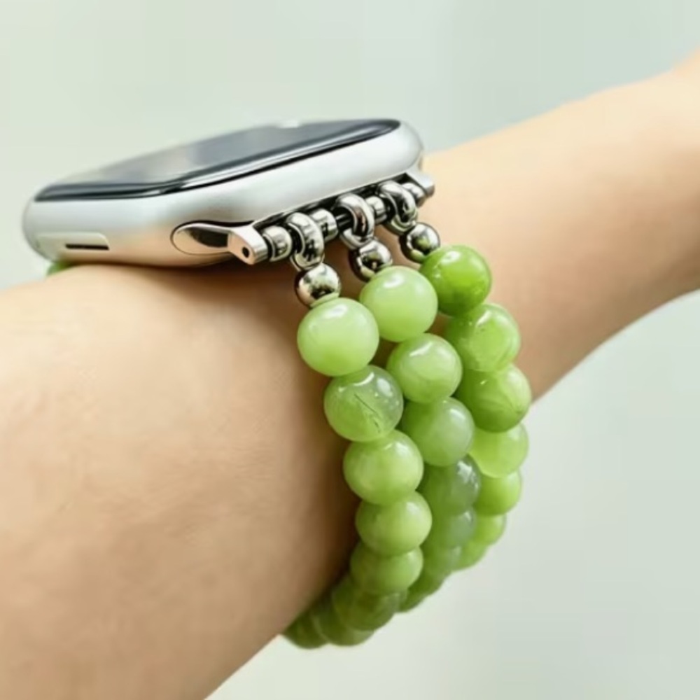 Olive Green Natural Stone Jade Bead Bracelet Strap for Apple Watch